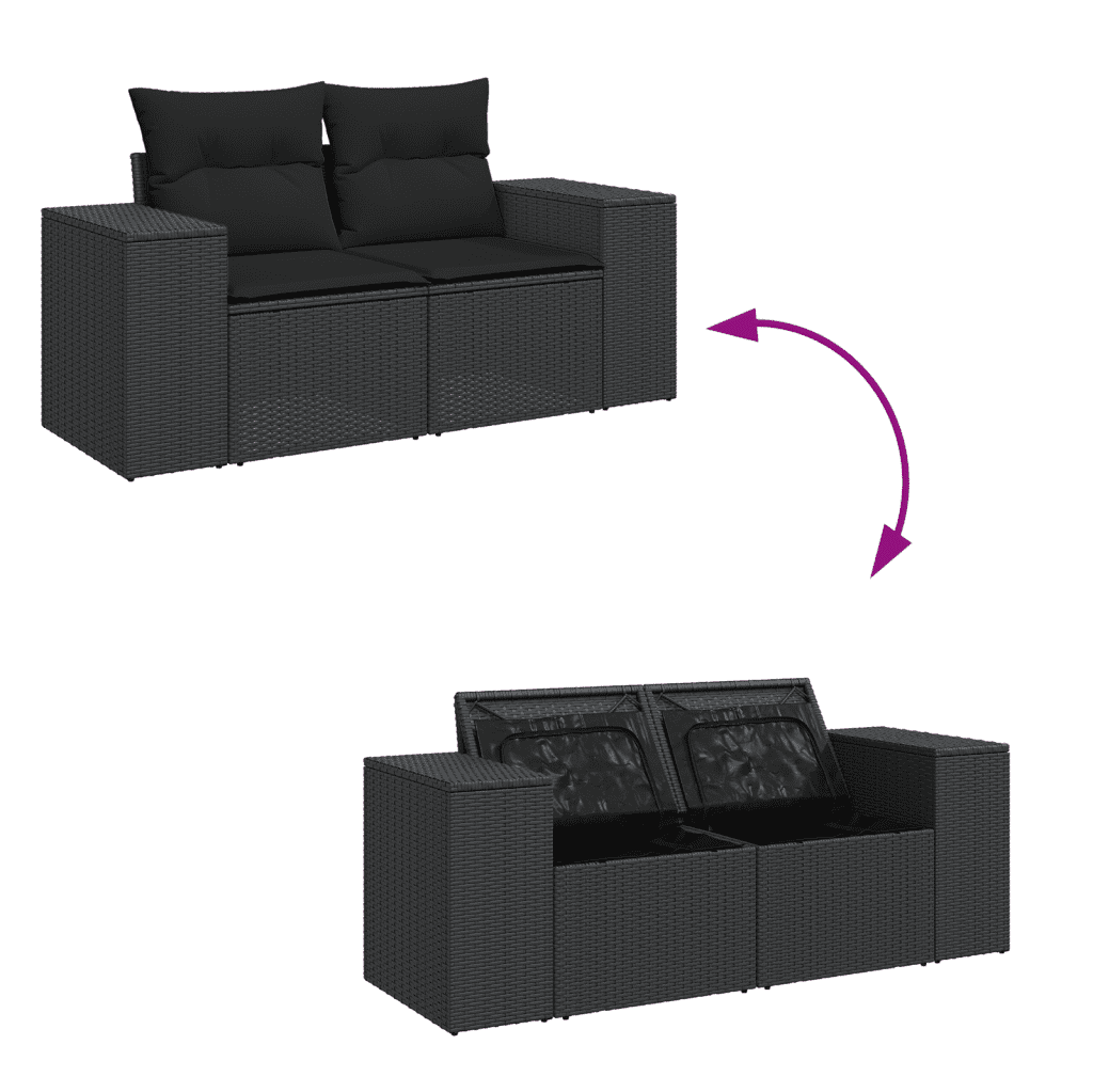 vidaXL Set Divano da Giardino 6 pz con Cuscini Nero in Polyrattan