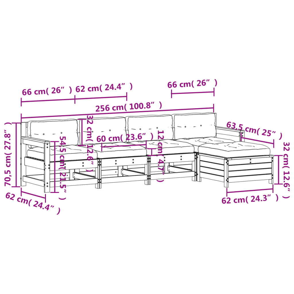 vidaXL Set Divani Giardino 6 pz con Cuscini in Legno Massello di Pino