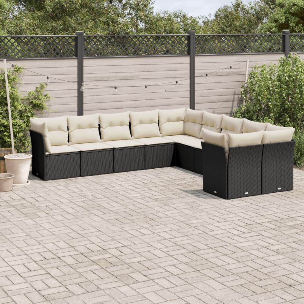 vidaXL Set Divani da Giardino 10pz con Cuscini in Polyrattan Nero