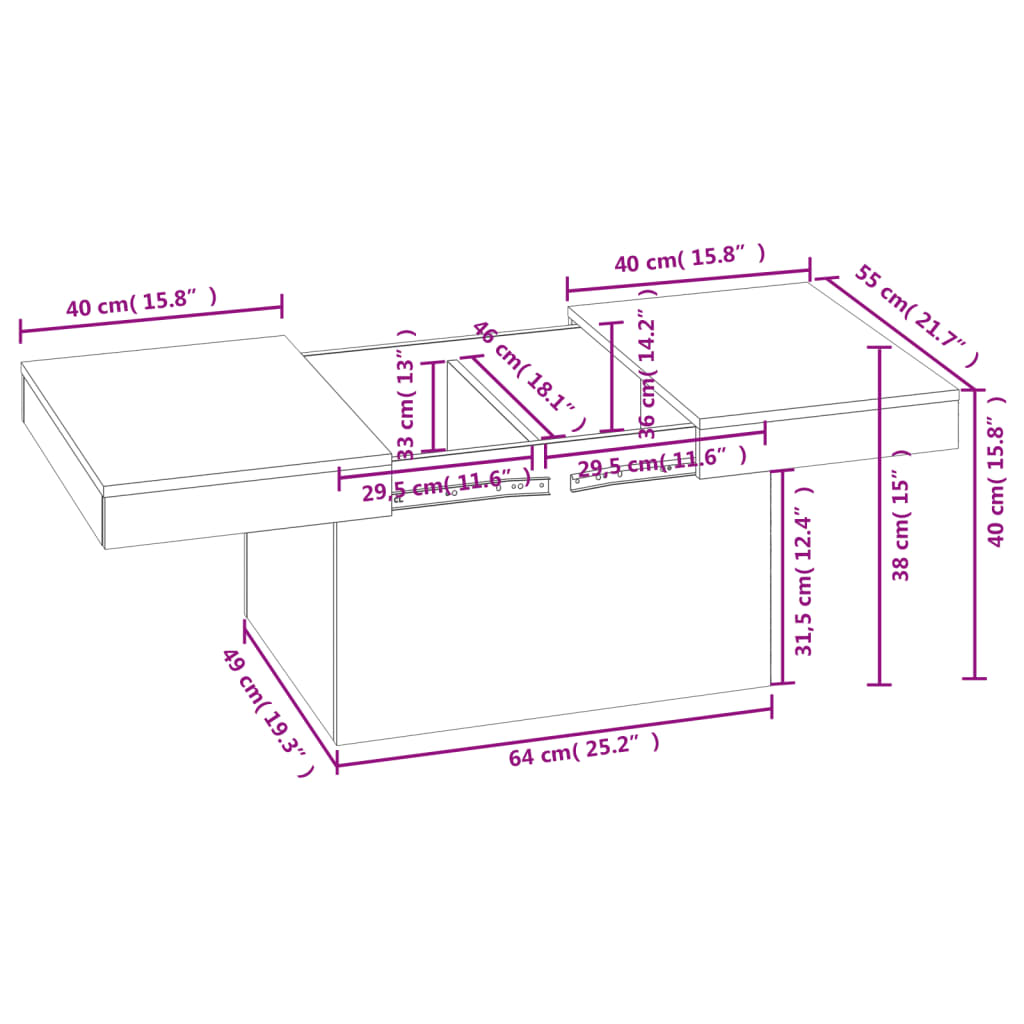 vidaXL Tavolino Salotto Grigio Cemento 80x55x40 cm Legno Multistrato