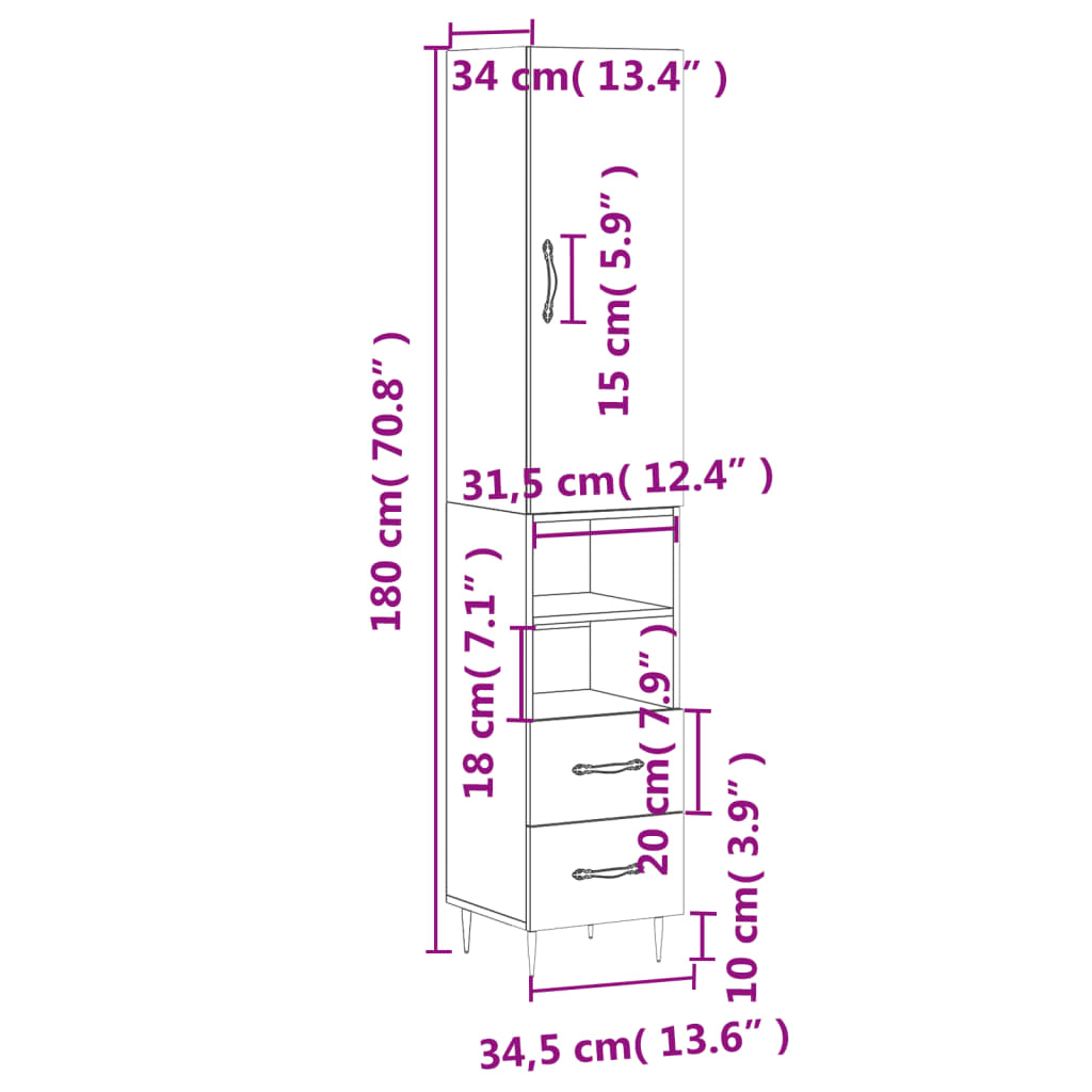 vidaXL Credenza Nera 34,5x34x180 cm in Legno Multistrato