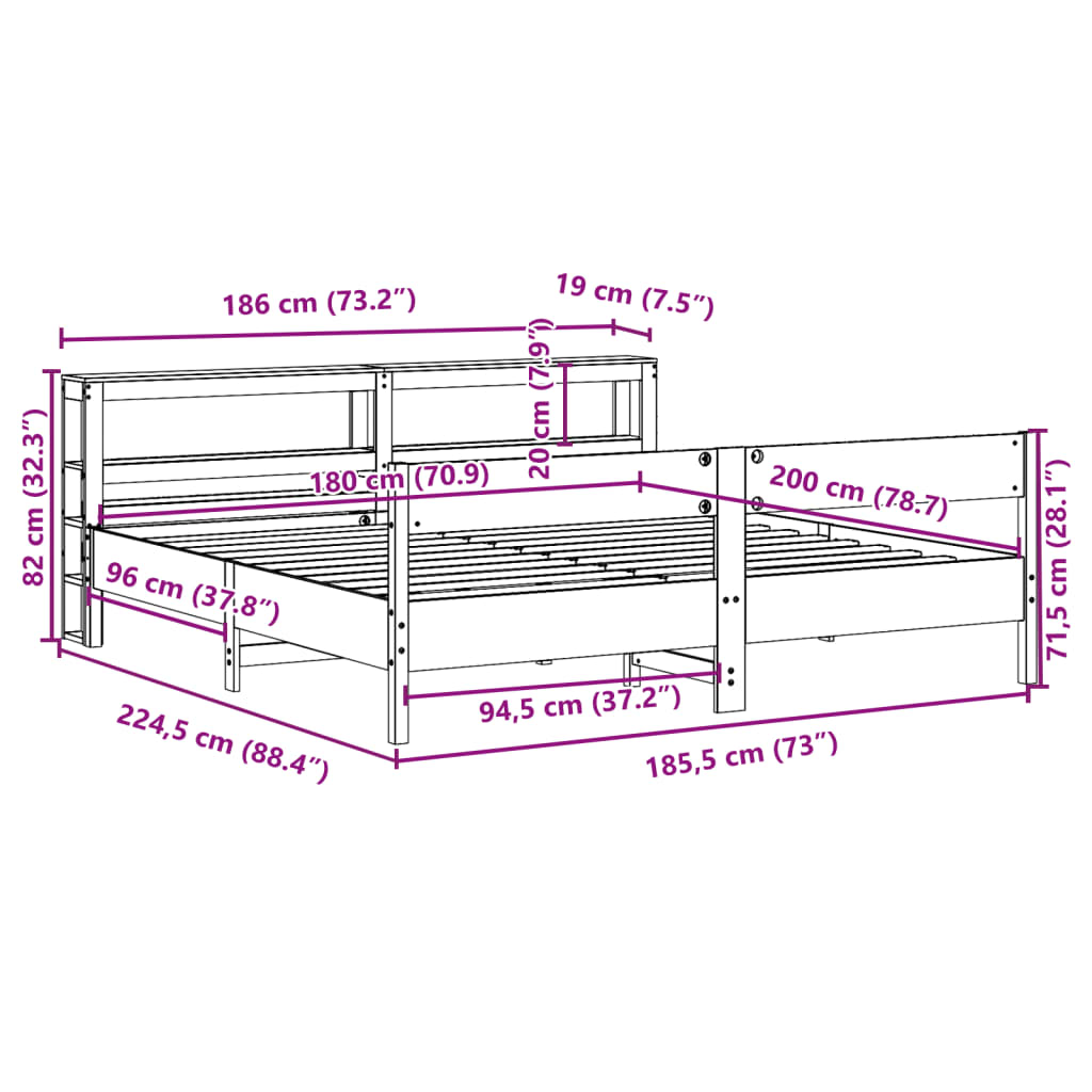 vidaXL Letto senza Materasso Bianco 180x200 cm Legno Massello di Pino