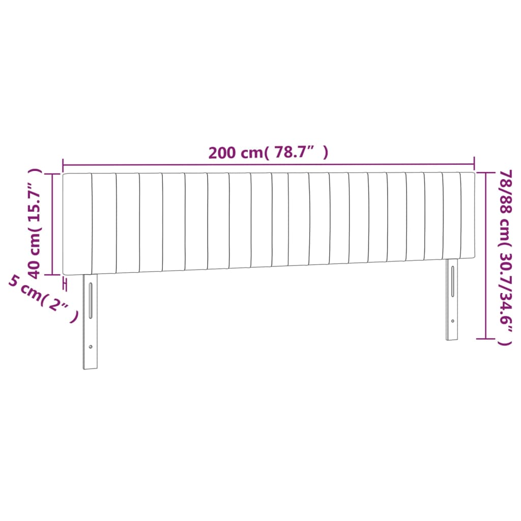 vidaXL Testiera a LED Nera 200x5x78/88 cm in Velluto