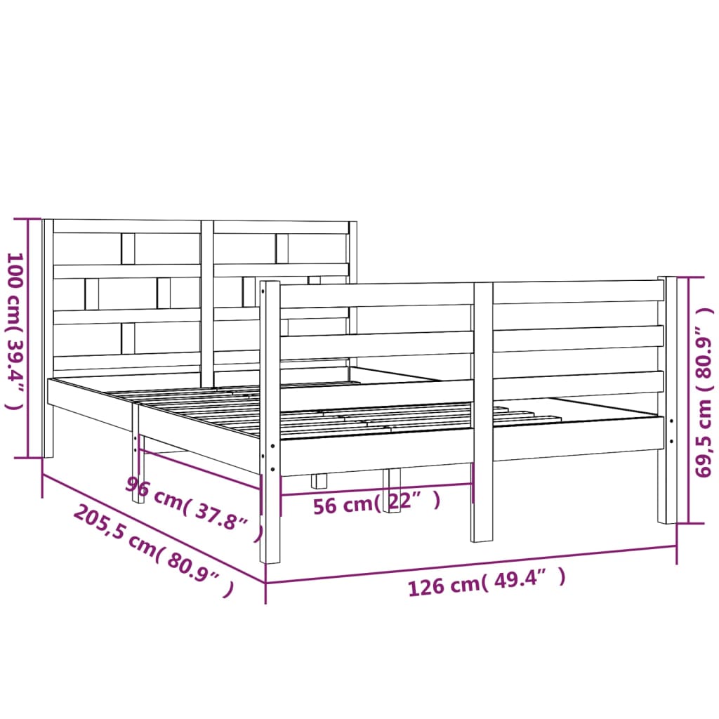 vidaXL Giroletto Nero in Legno Massello di Pino 120x200 cm