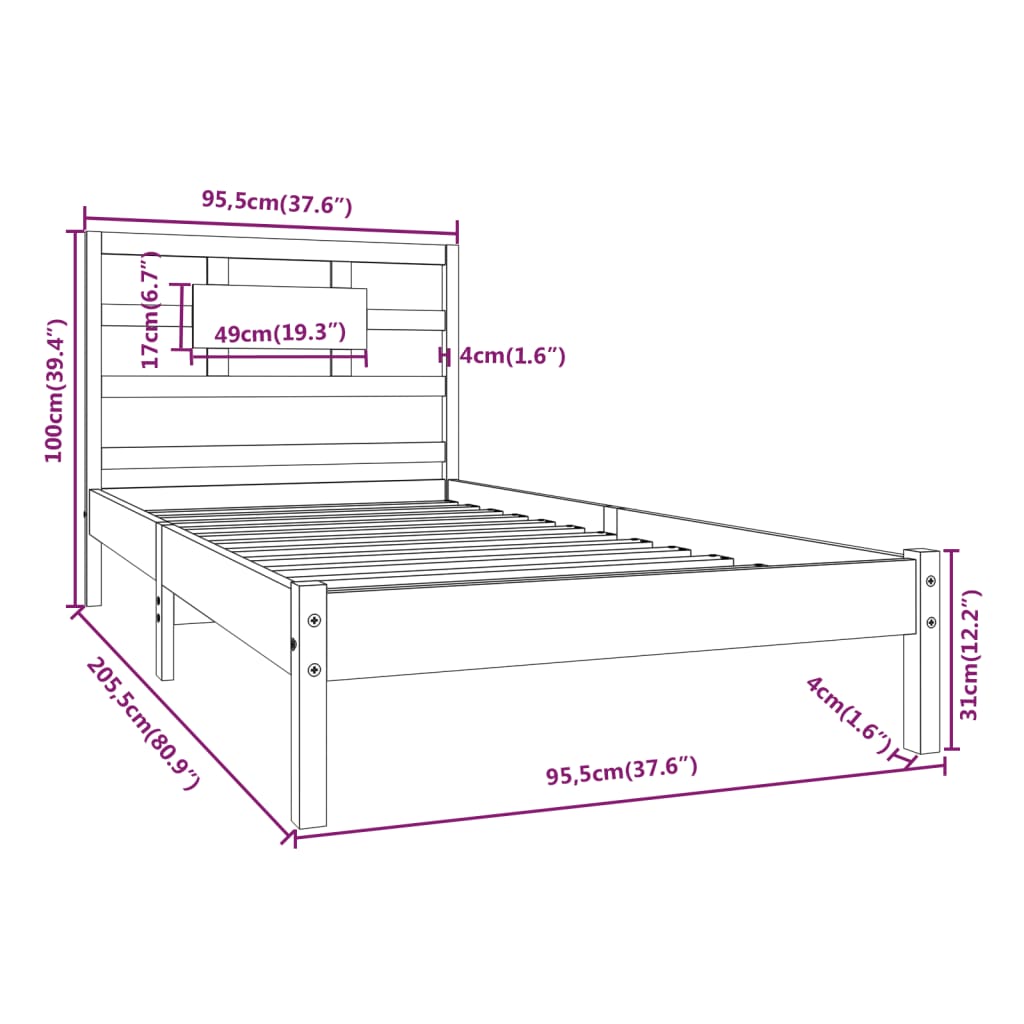 vidaXL Giroletto Bianco in Legno Massello 90x200 cm