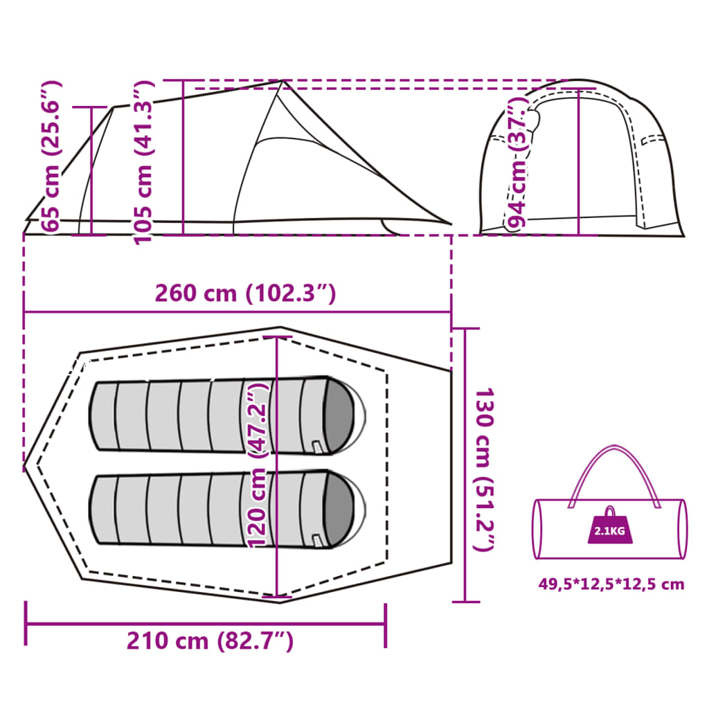 vidaXL Tenda da Campeggio a Tunnel per 2 Persone Blu Impermeabile