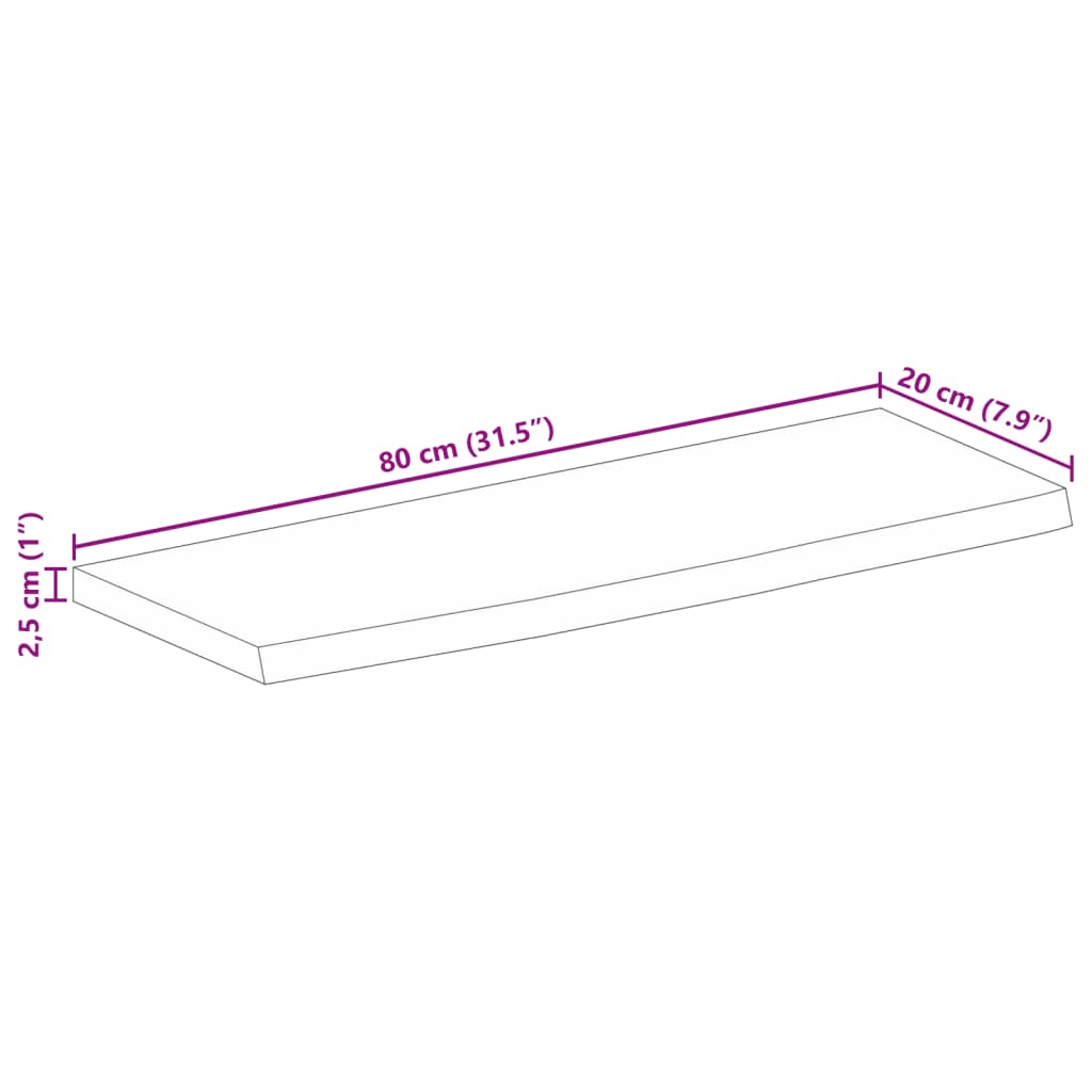 vidaXL Piano Tavolo Bordi Vivi 80x20x2,5 cm Legno Massello di Mango