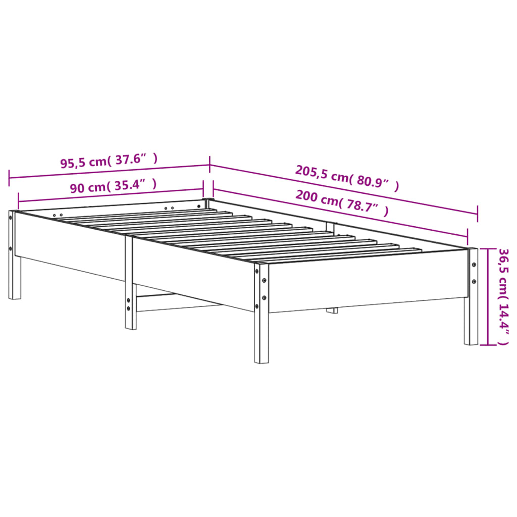 vidaXL Letto senza Materasso Marrone Cera 90x200 cm Legno di Pino