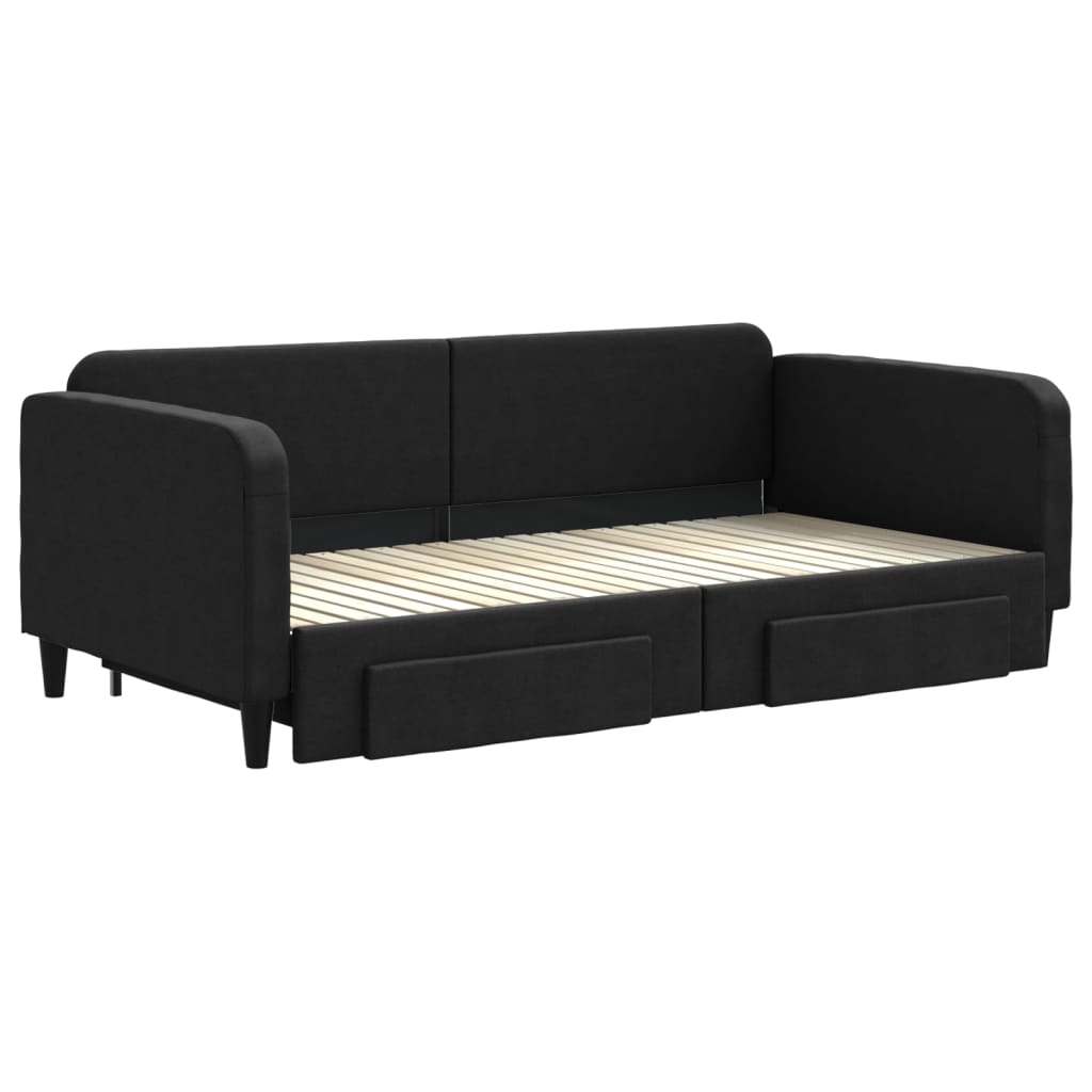 vidaXL Divano Letto Estraibile con Cassetti Nero 100x200 cm in Tessuto