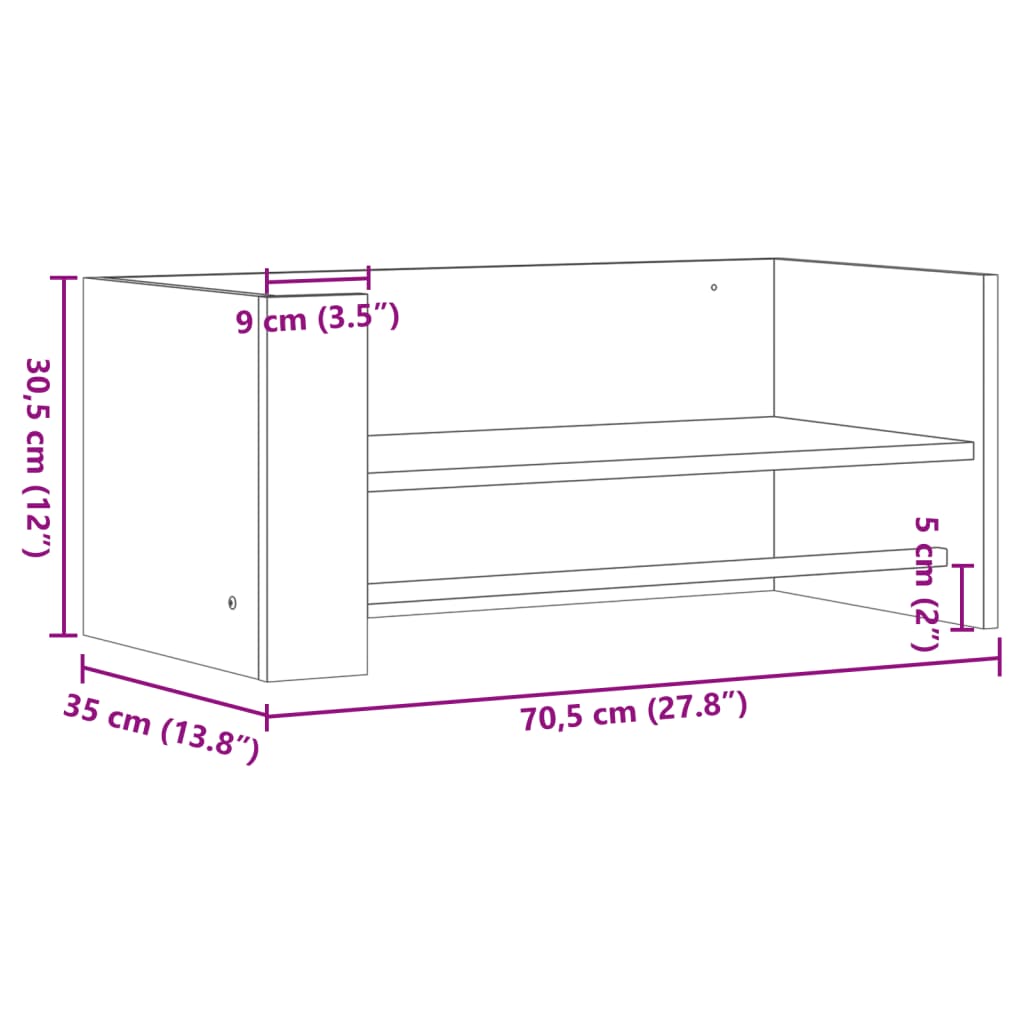 vidaXL Scaffale Parete Rovere Sonoma 70,5x35x30,5 cm Legno Multistrato