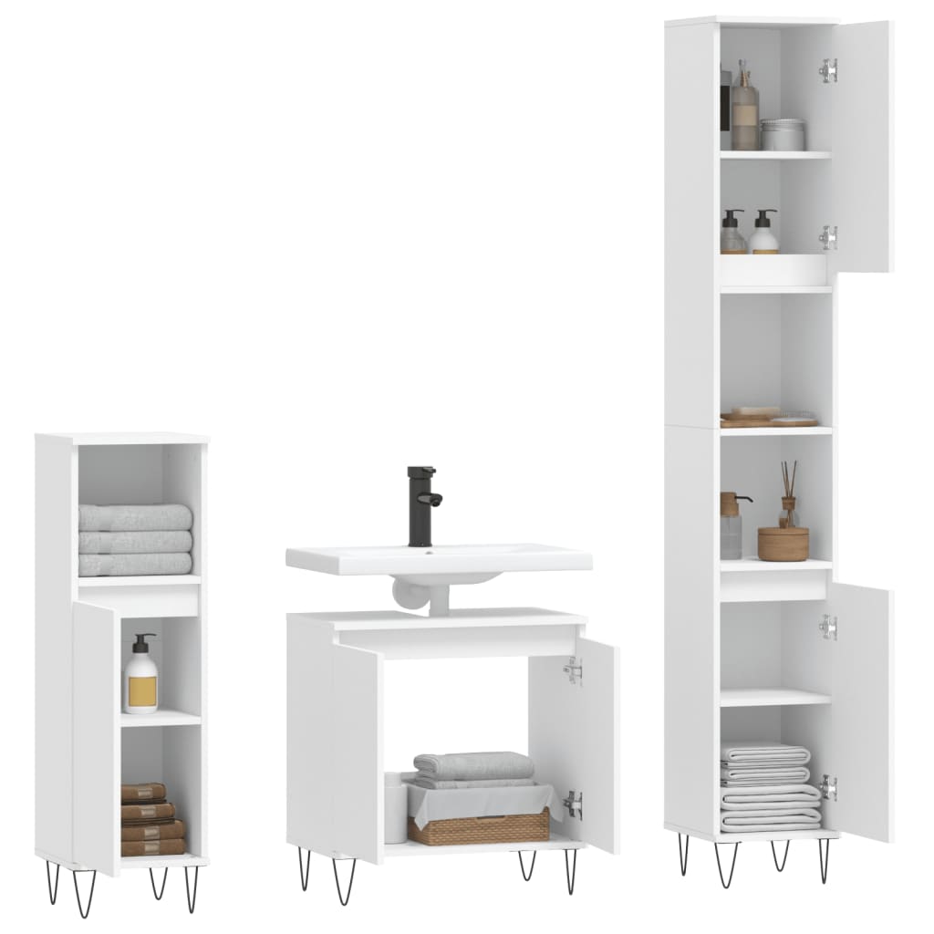 vidaXL Set Mobili da Bagno 3 pz Bianco in Legno Multistrato