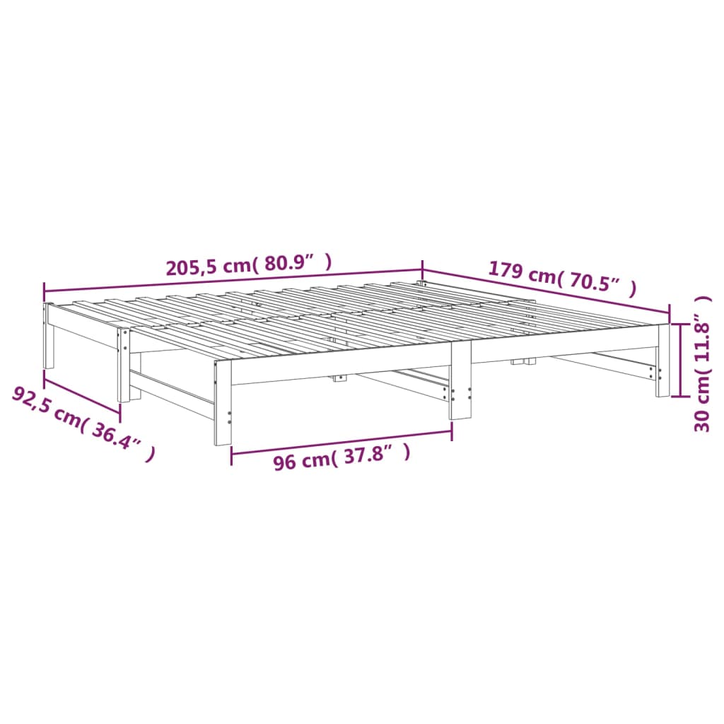 vidaXL Dormeuse Estraibile Grigia 2x(90x200) cm Legno Massello di Pino