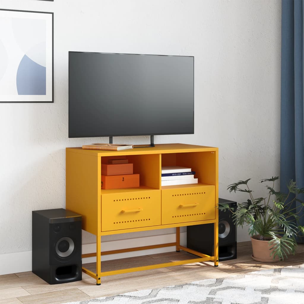 vidaXL Mobile TV Giallo Senape 68x39x60,5 cm in Acciaio