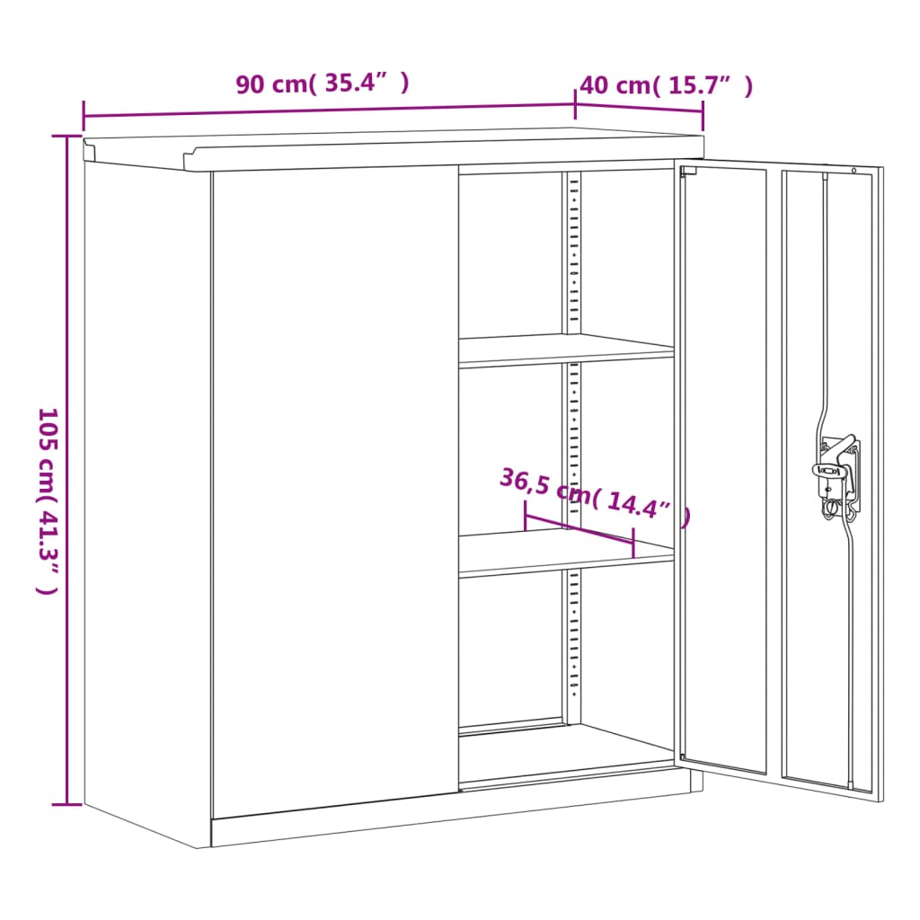 vidaXL Armadio Classificatore Nero 90x40x145 cm in Acciaio