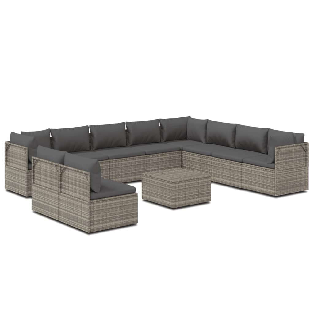 vidaXL Set Divani da Giardino 11 pz con Cuscini in Polyrattan Grigio