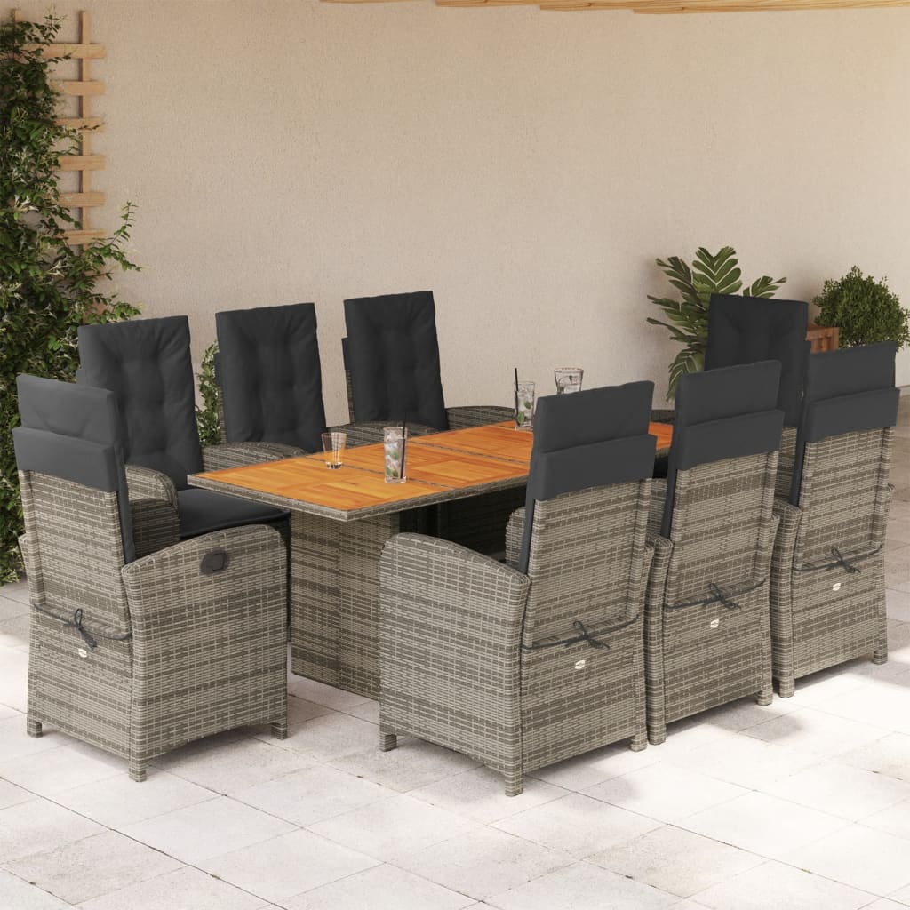 vidaXL Set da Pranzo da Giardino 9 pz con Cuscini in Polyrattan Grigio