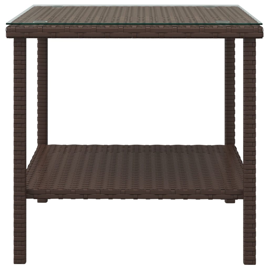 vidaXL Tavolino Marrone 45x45x45 cm Polyrattan e Vetro Temperato