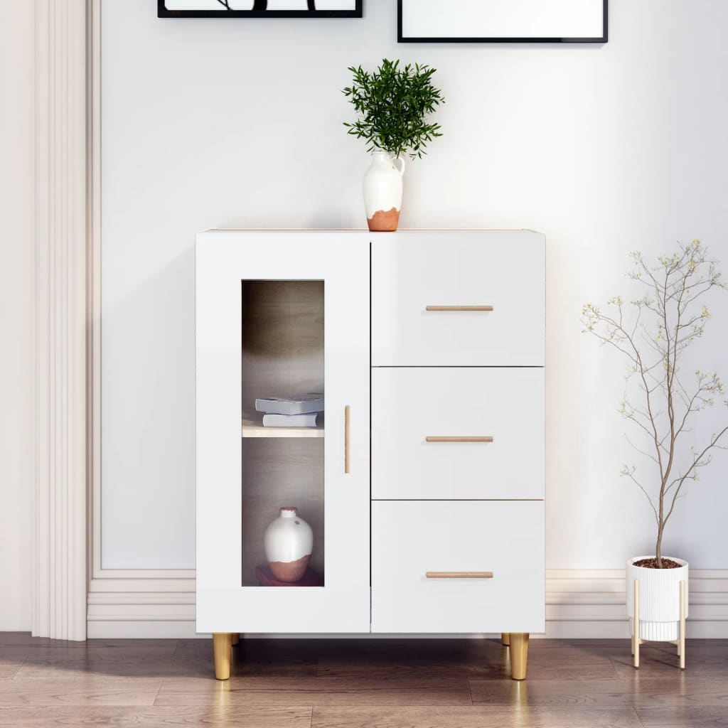 vidaXL Credenza 69,5x34x90 cm in Legno Multistrato Bianco Lucido