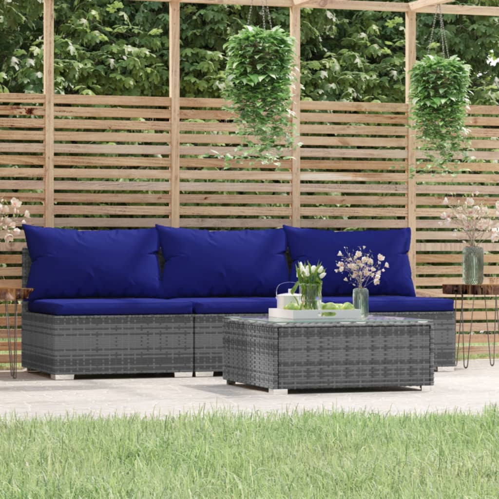 vidaXL Set Divani da Giardino 4 pz con Cuscini in Polyrattan Grigio