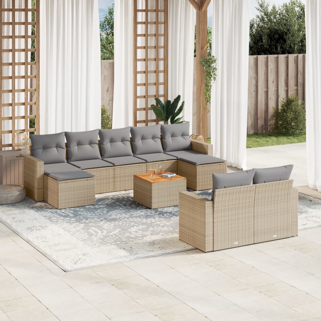 vidaXL Set Divano da Giardino 10 pz con Cuscini Beige Misto Polyrattan