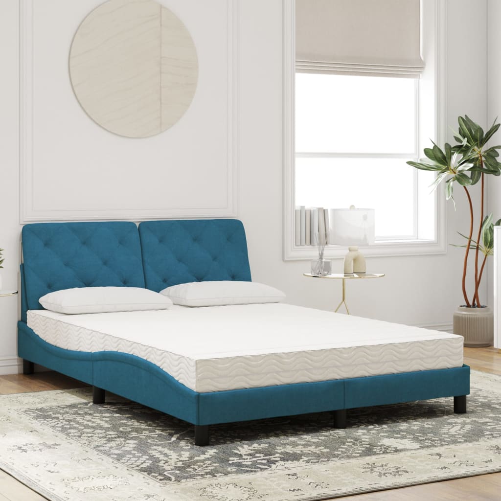 vidaXL Letto con Materasso Blu 140x190 cm in Velluto