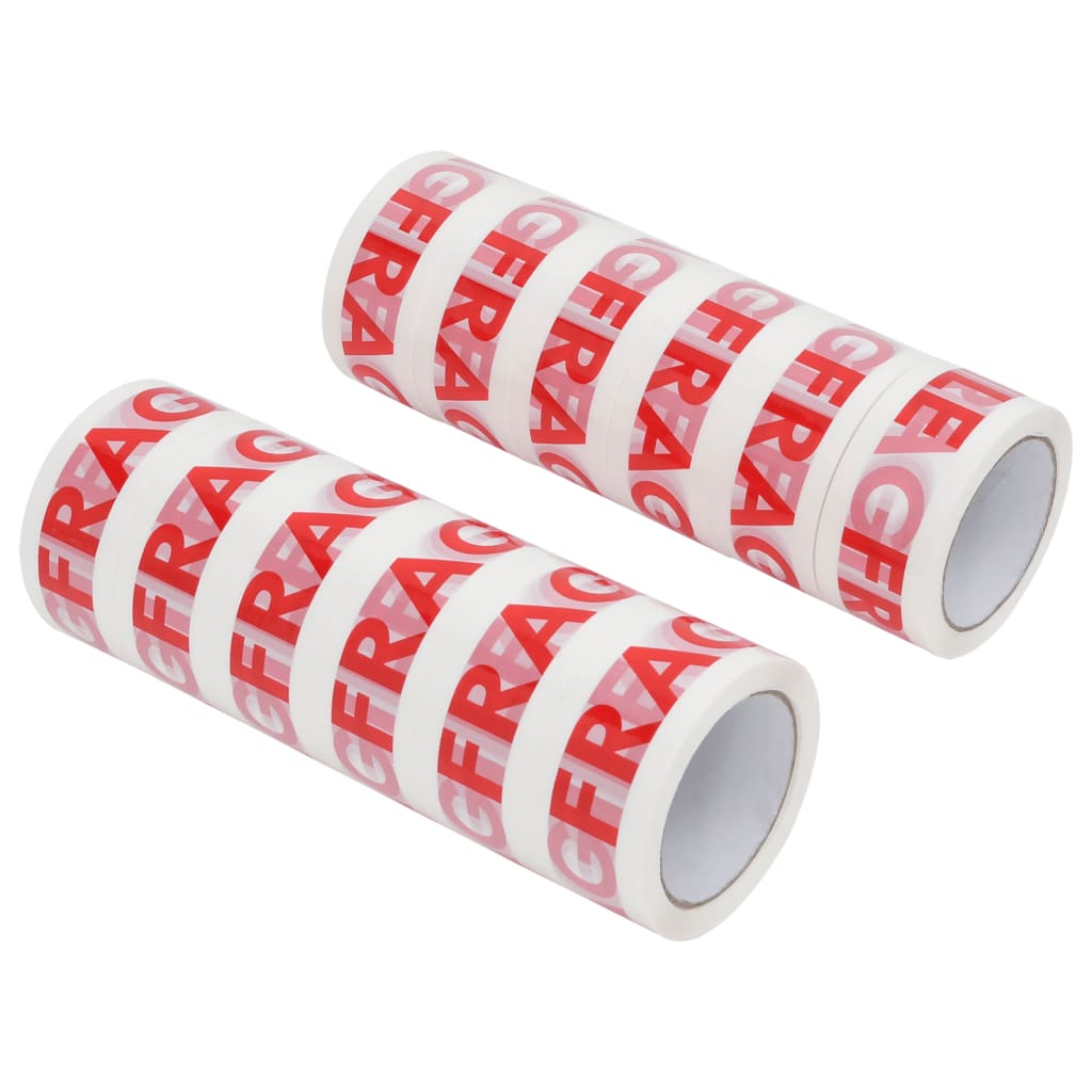 vidaXL Nastro da Imballaggio 12pz Stampa FRAGILE Bianco 48 mm x 66 m