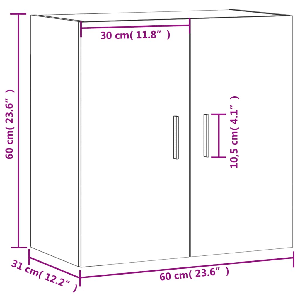 vidaXL Armadietto a Muro Bianco 60x31x60 cm in Legno Multistrato