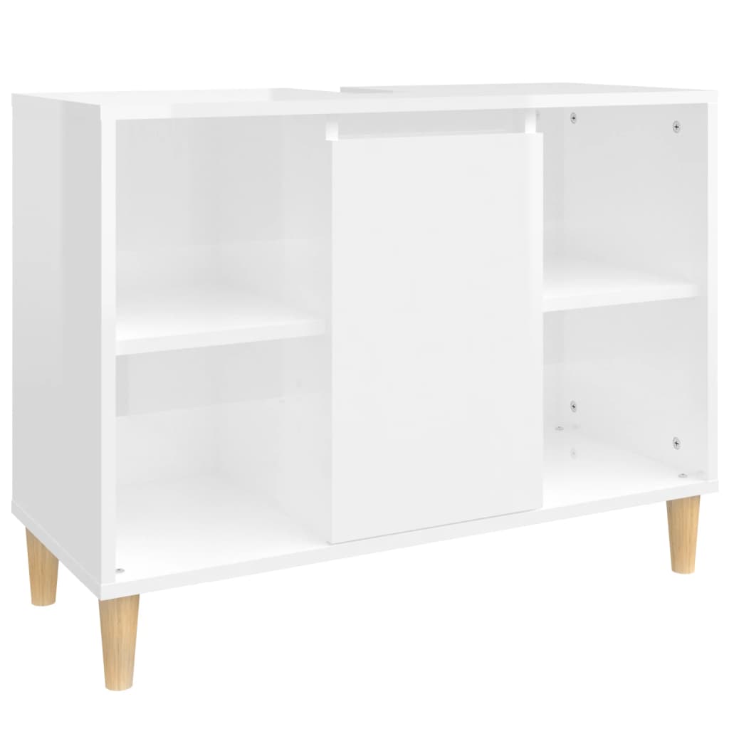 vidaXL Set Mobili da Bagno 3 pz Bianco Lucido in Legno Multistrato