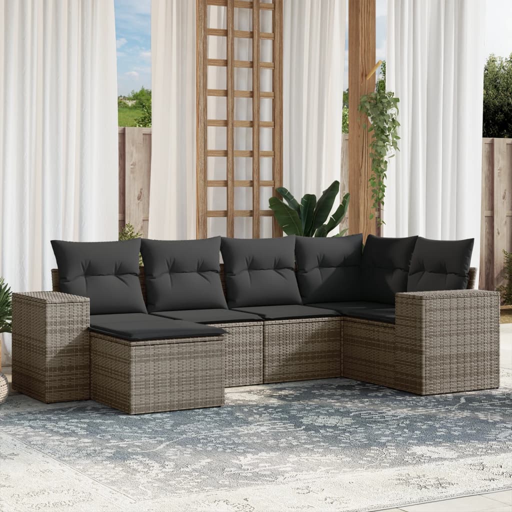 vidaXL Set Divano da Giardino 6 pz con Cuscini Grigio in Polyrattan