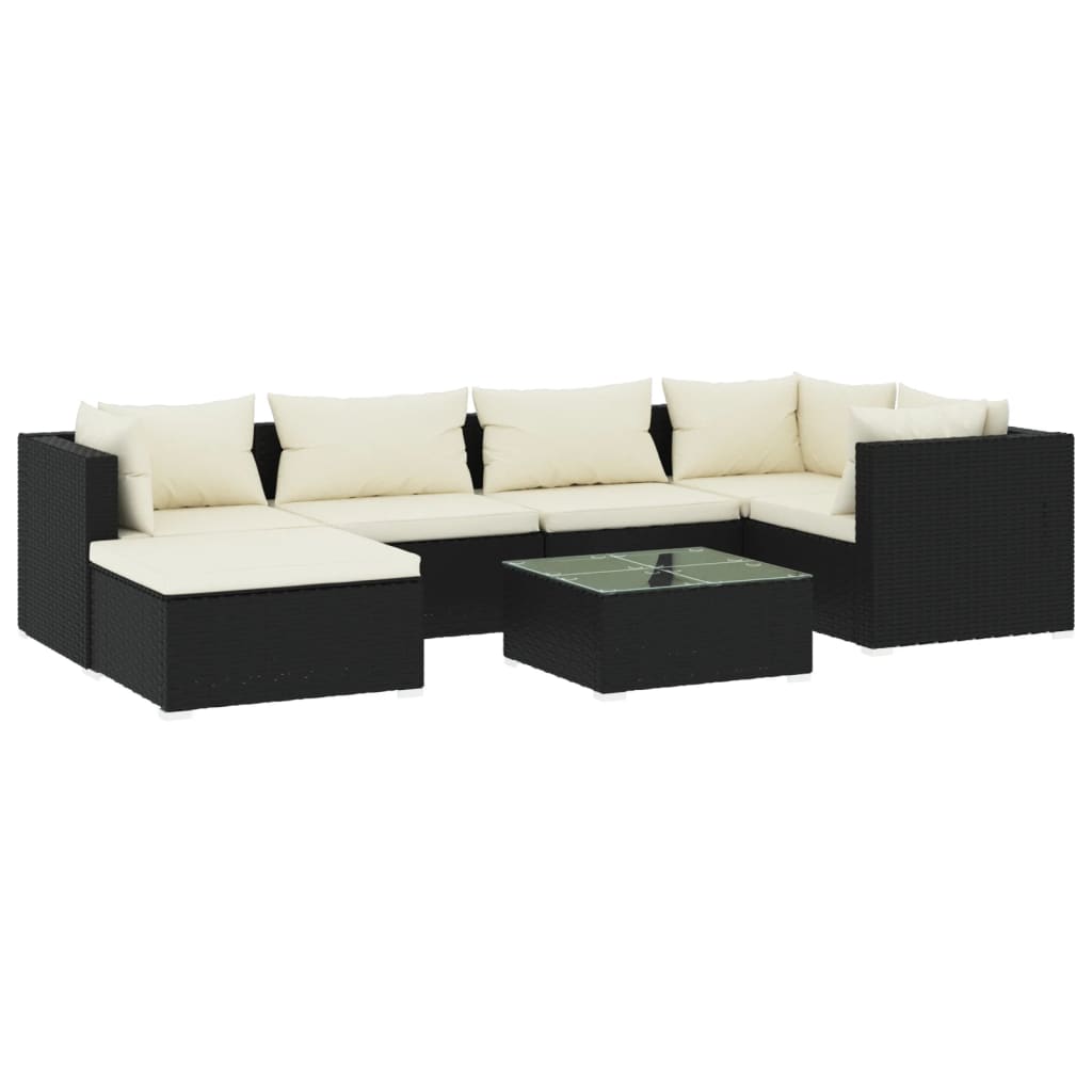 vidaXL Set Divani da Giardino 7 pz con Cuscini in Polyrattan Nero