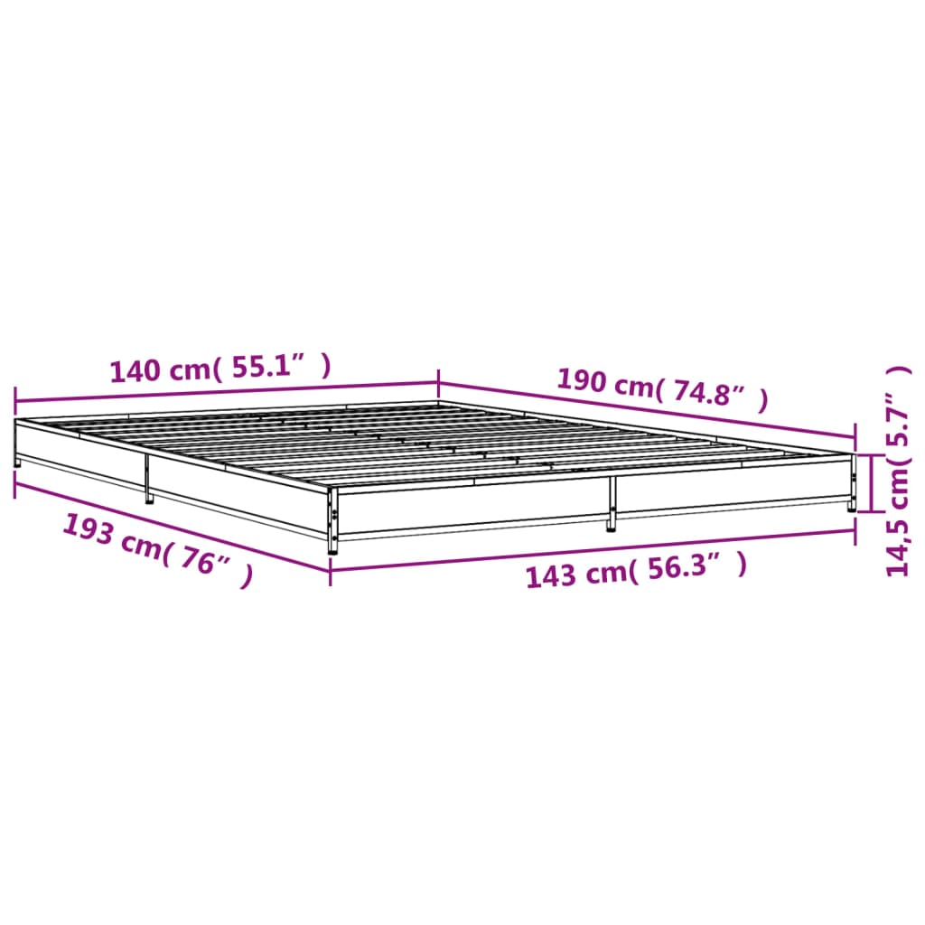 vidaXL Giroletto Rovere Fumo 140x190 cm in Legno Multistrato Metallo