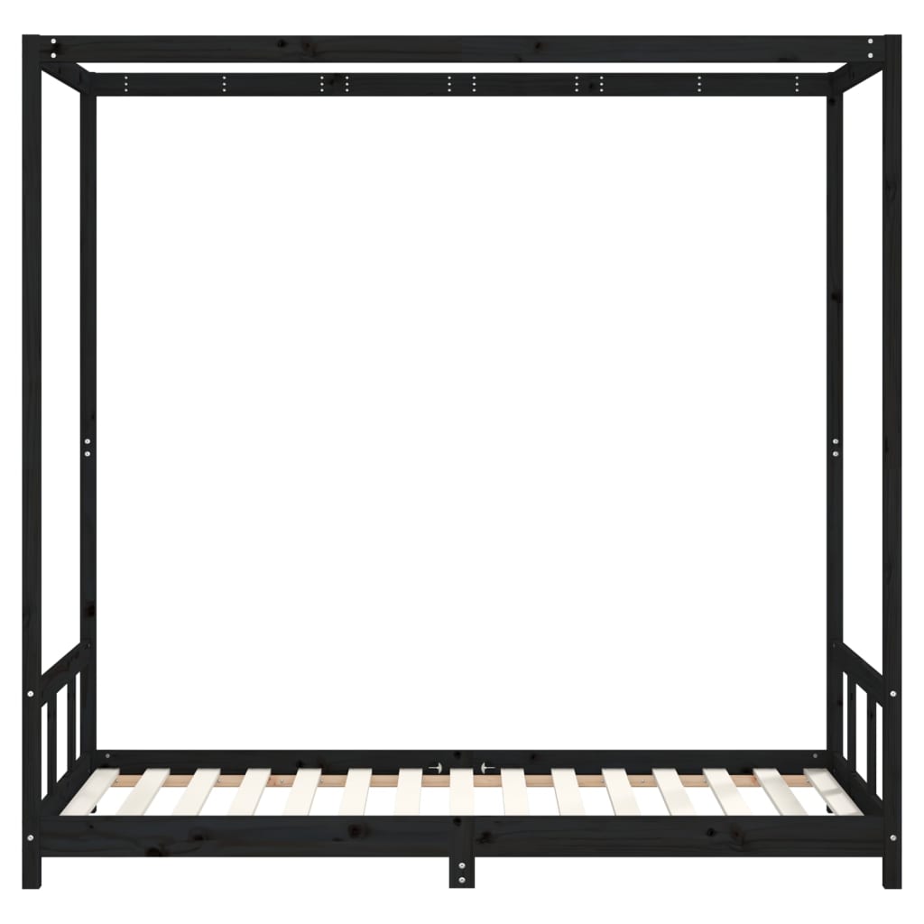 vidaXL Giroletto per Bambini Nero 90x190 cm in Legno Massello di Pino