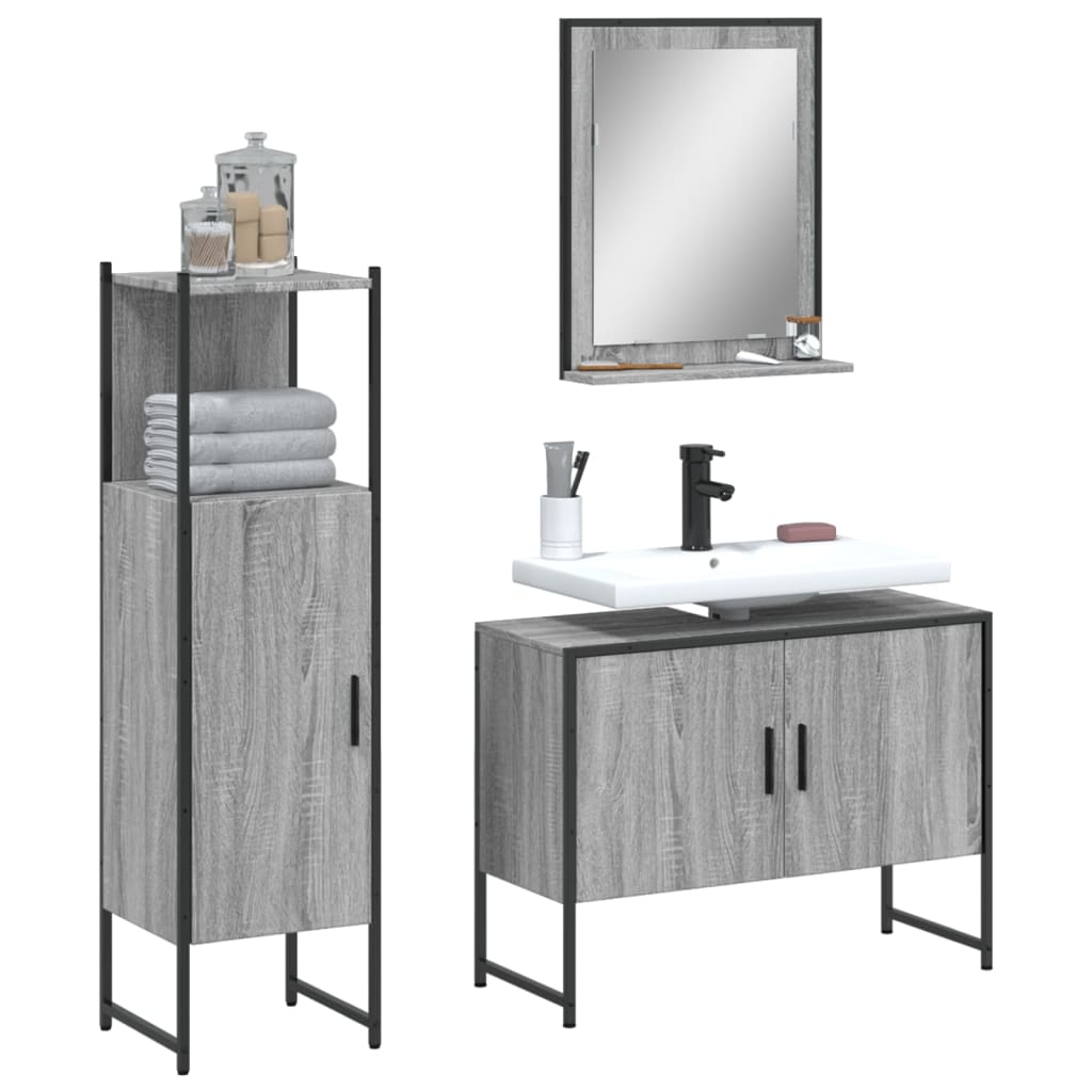 vidaXL Set Mobili da Bagno 3 pz Grigio Sonoma in Legno Multistrato