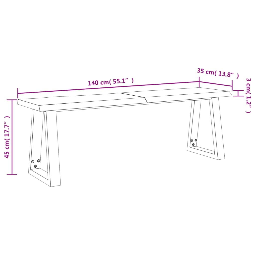 vidaXL Set da Pranzo 3 pz con Bordi Vivi in Legno Massello di Acacia