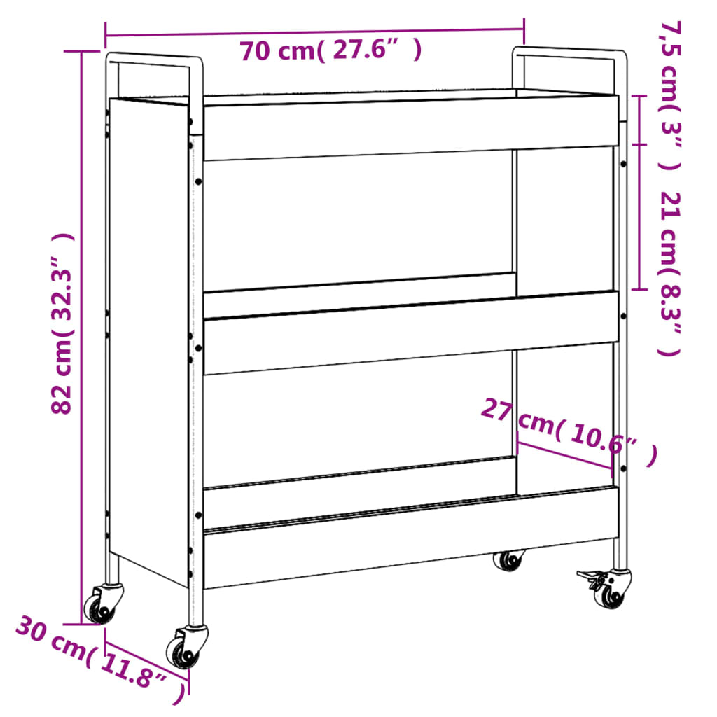 vidaXL Carrello da Cucina Rovere Marrone 70x30x82 cm Legno Multistrato