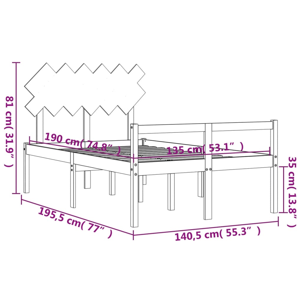 vidaXL Letto per Anziani con Testiera Bianco Double in Legno Massello