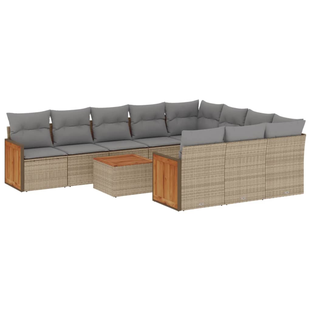 vidaXL Set Divani da Giardino 11 pz con Cuscini Beige in Polyrattan