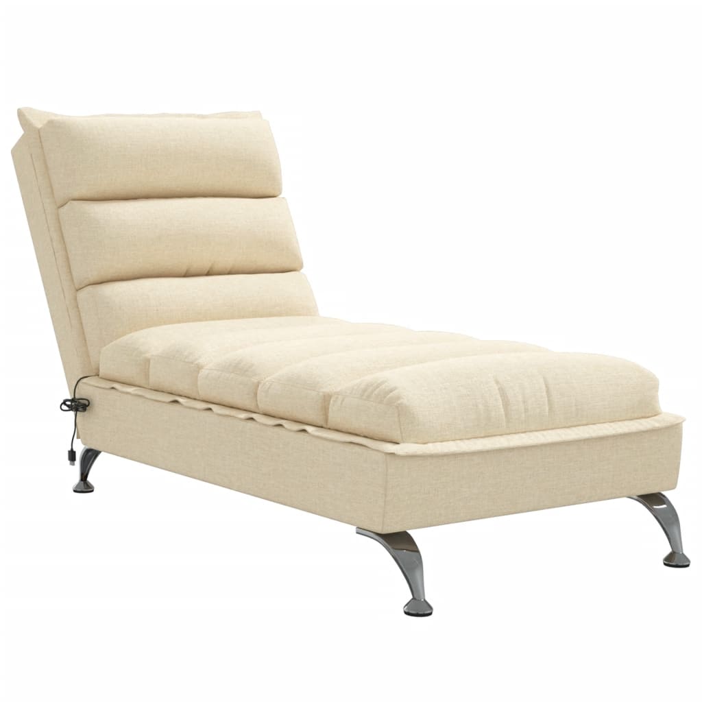 vidaXL Chaise Longue Massaggi con Cuscini Crema in Tessuto