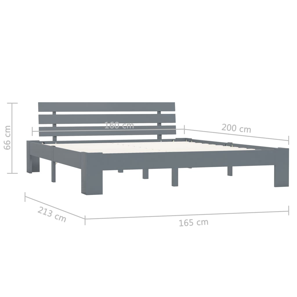 vidaXL Giroletto con Testiera Grigio 160x200 cm Legno Massello di Pino