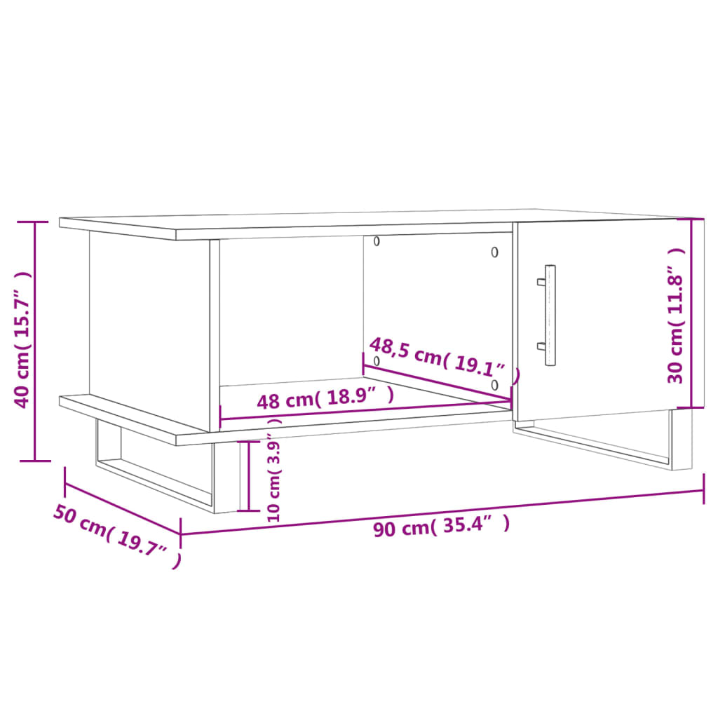 vidaXL Tavolino da Salotto Bianco Lucido 90x50x40 cm Legno Multistrato