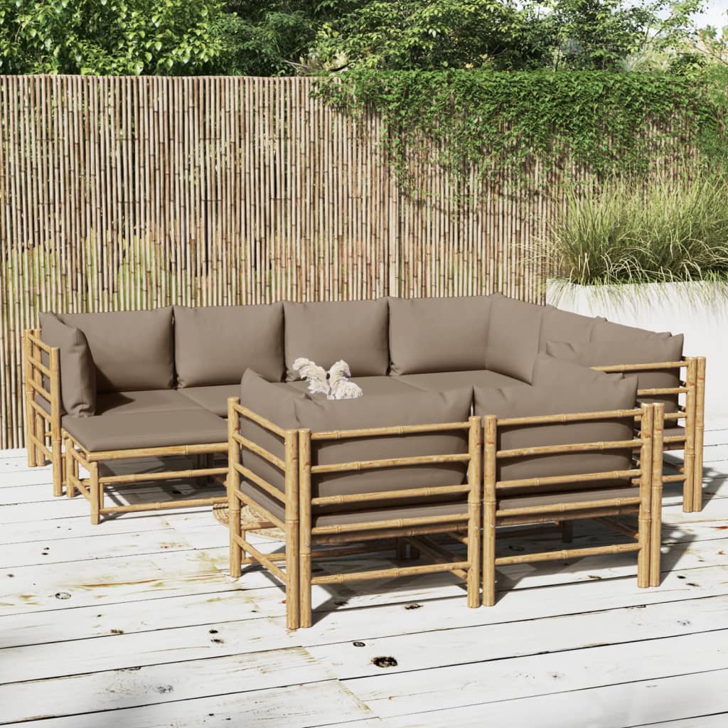 vidaXL Set Salotto da Giardino 10pz con Cuscini Tortora Bambù