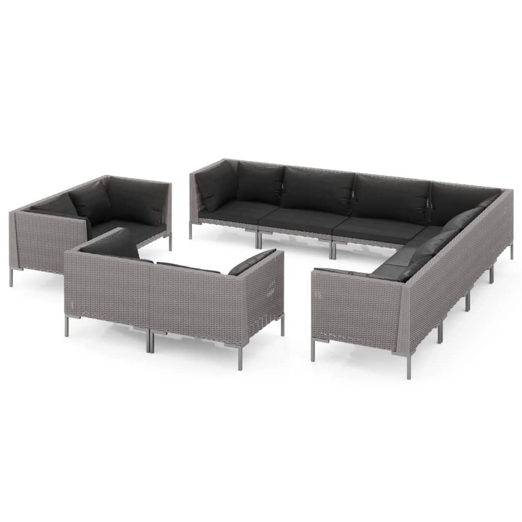 vidaXL Divani da Giardino 11 pz con Cuscini in Polyrattan Grigio Scuro