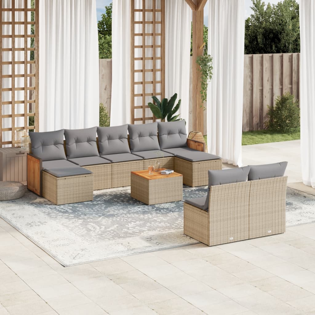 vidaXL Set Divano da Giardino 10 pz con Cuscini Beige in Polyrattan