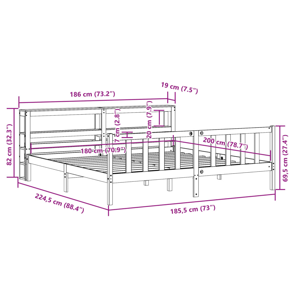 vidaXL Letto senza Materasso Bianco 180x200 cm Legno Massello di Pino