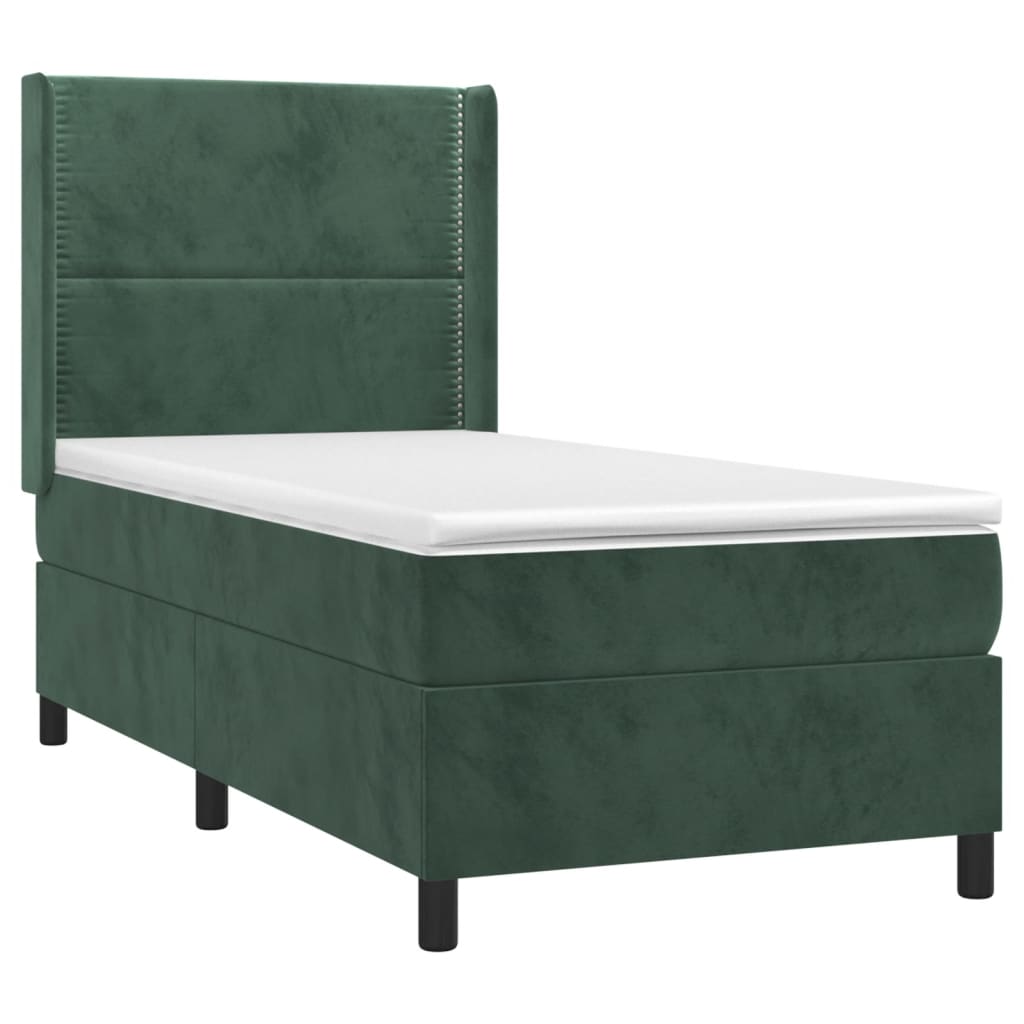 vidaXL Letto a Molle con Materasso e LED Verde Scuro 80x200cm Velluto