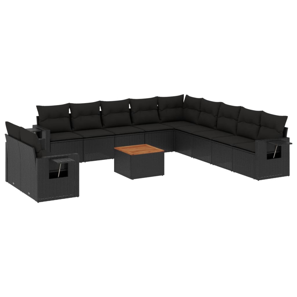 vidaXL Set Divani da Giardino 12 pz con Cuscini Nero in Polyrattan