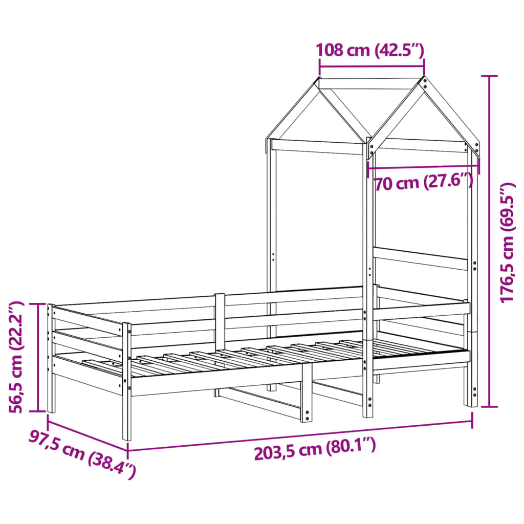 vidaXL Dormeuse con Tetto 90x200 cm Bianco in Legno Massello di Pino