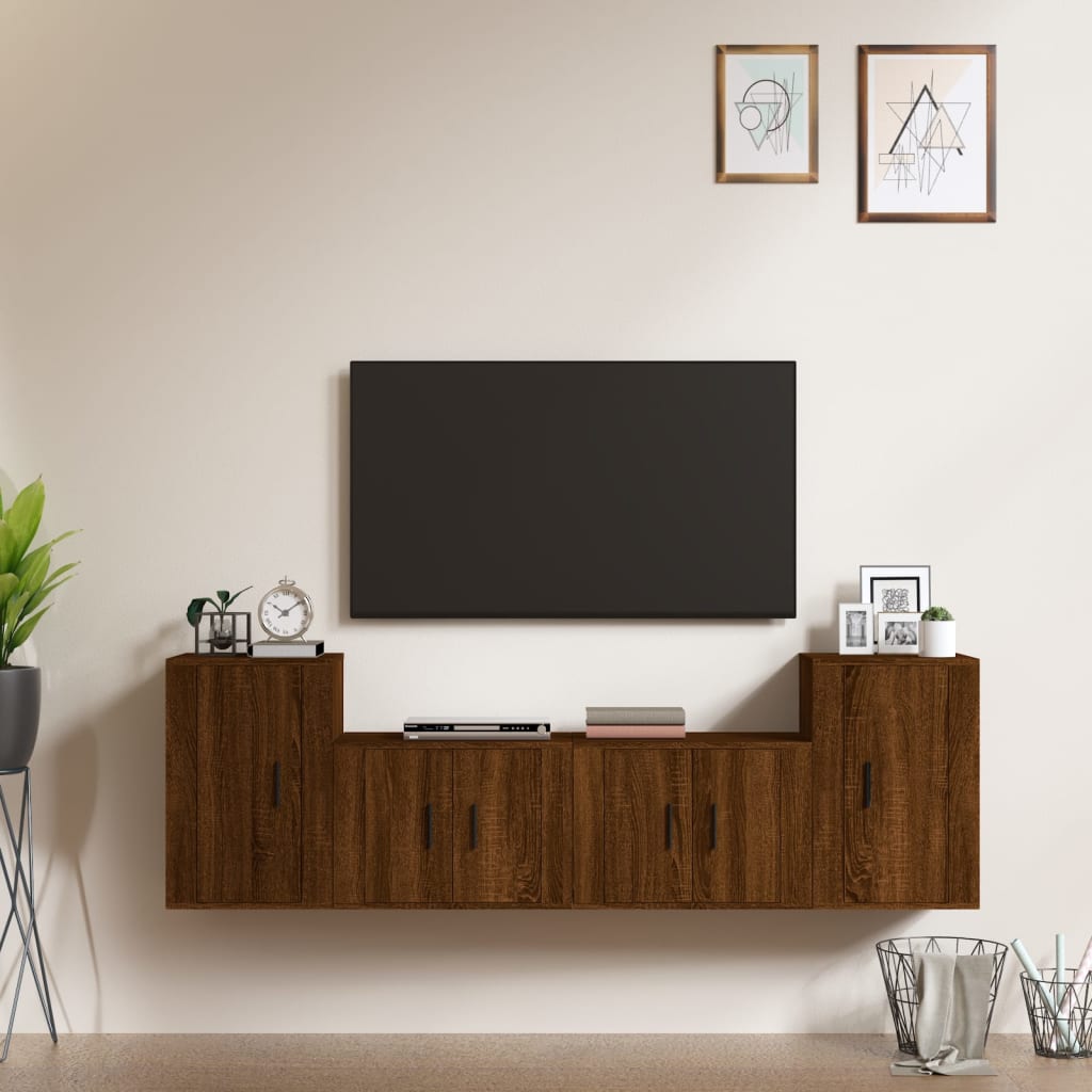 vidaXL Set Mobili Porta TV 4 pz Rovere Marrone in Legno Multistrato