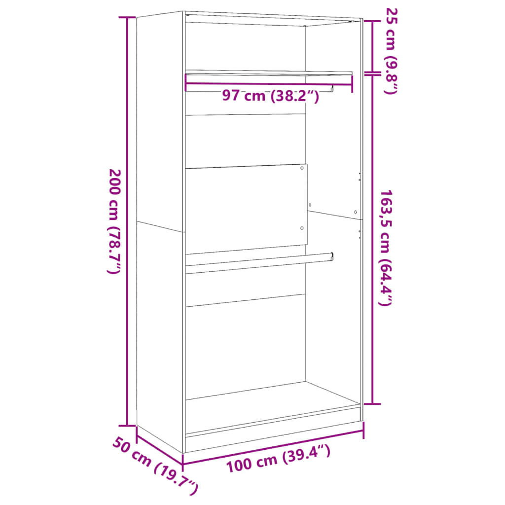 vidaXL Armadio Grigio Cemento 100x50x200 cm in Legno Multistrato